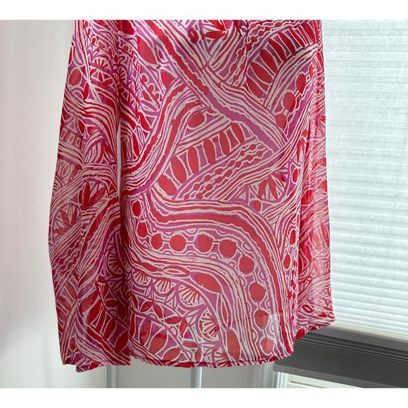 Trina Turk Pink Purple Small Silk Blend Resortwear Flowy Blouse Boho Coastal - Picture 3 of 7